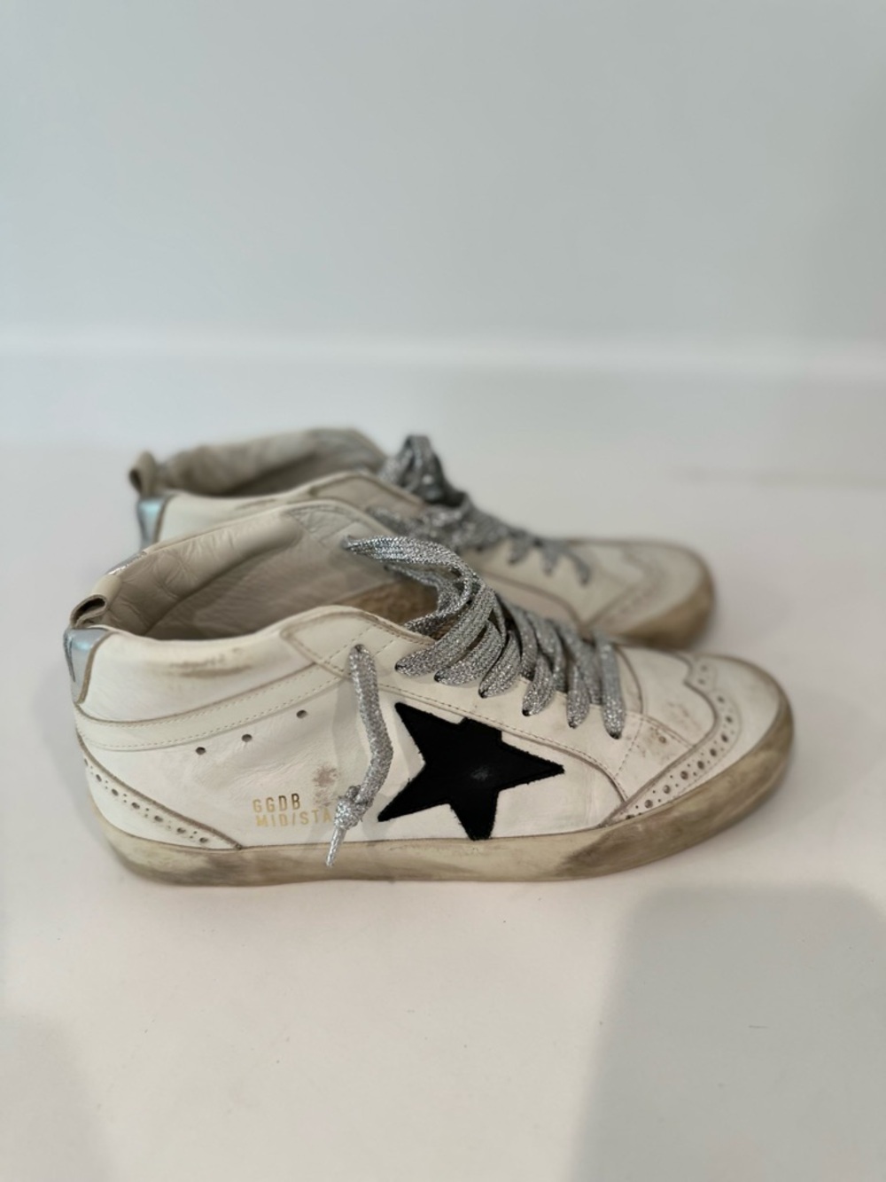 Golden Goose Cream and Black Wingtip Sneakers with Silver Laces - Picture 4 of 6